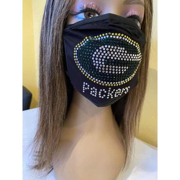 Green Bay Packers Bling Face Mask Front Logo - Picture 7 of 10